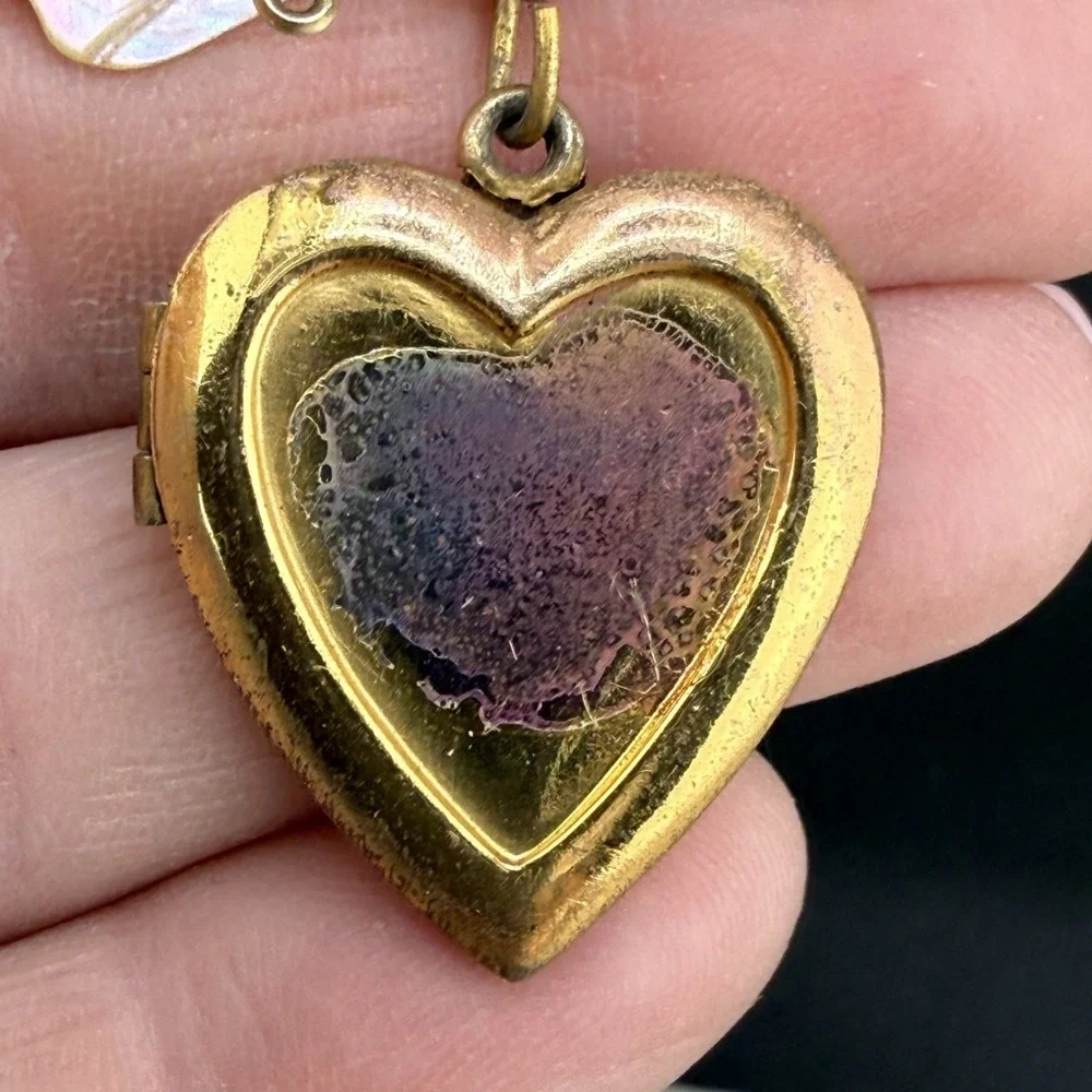 Vintage WWII Locket Sterling Silver Brooch Heart Mother‎ of Pearl 